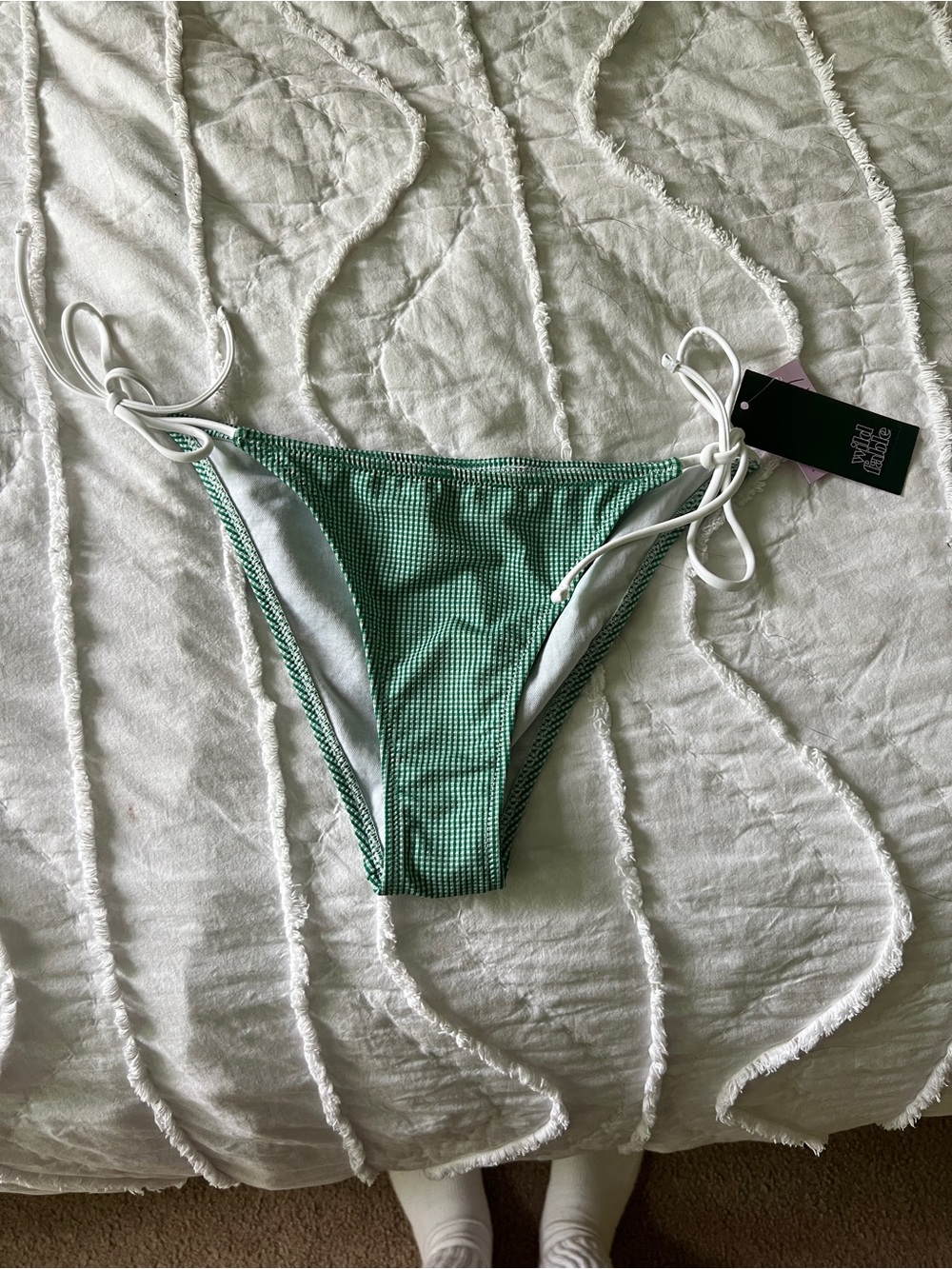 wild fable Green Gingham Tie-Side Bikini Bottom with White Ties